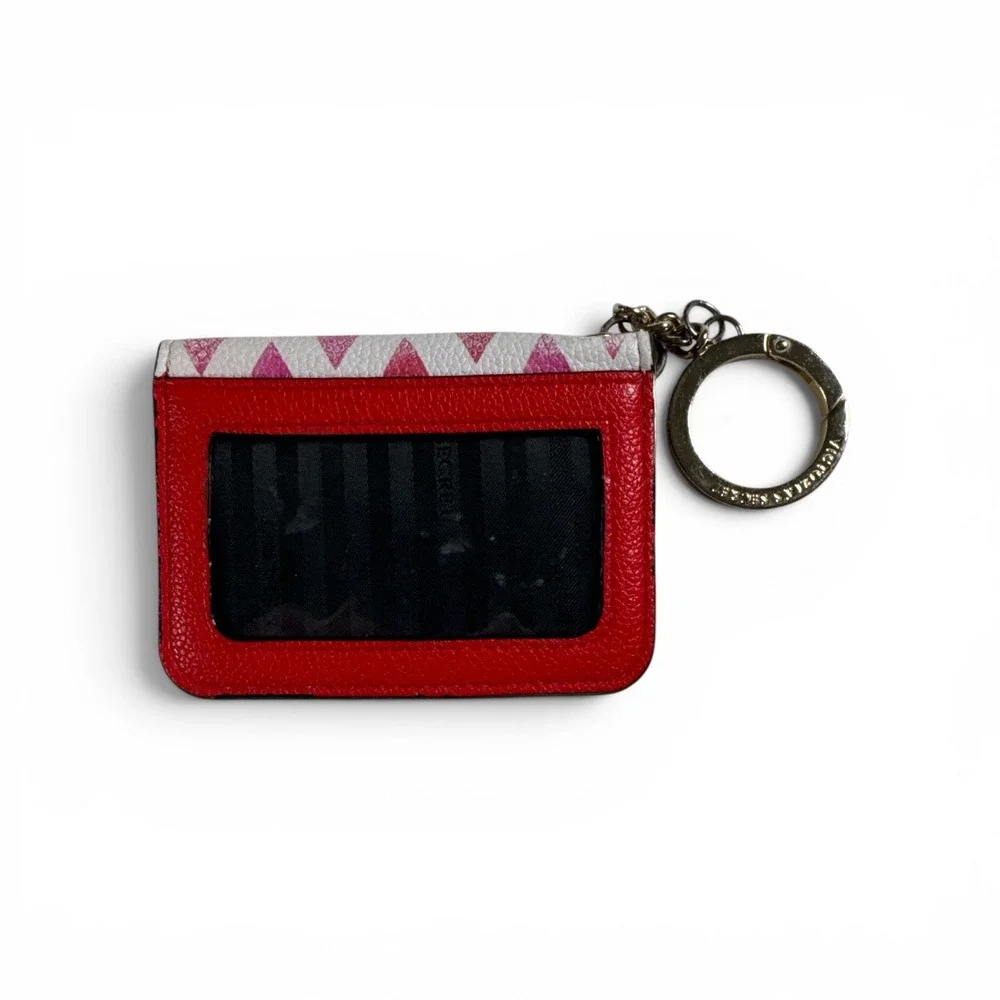 Victoria's Secret Heart Print Card Holder Keychain Wallet ID Case Pink Red - Picture 2 of 5